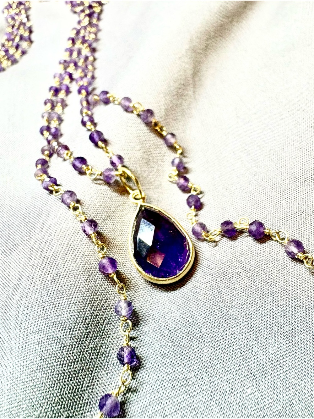 Amethyst Double Layer Necklace 30” in 14K YG over Sterling Silver